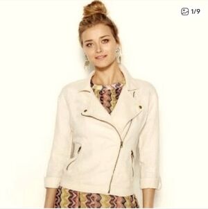 Bar III Cream Linen Moto Jacket
